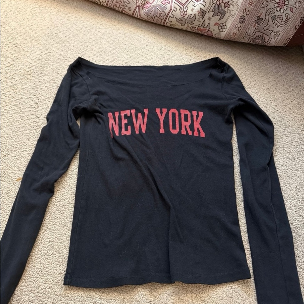 Brandy Melville Black Long Sleeve with Red 'New York' Print